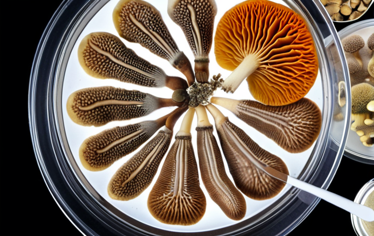 **Image Prompt:** A vibrant close-up of various high-quality mushroom spores on a petri dish, showcasing different strains (e.g., oyster, shiitake) with clear labels, alongside a magnifying glass revealing their microscopic details. Focus on illustrating the "foundation of successful cultivation" aspect, emphasizing purity and reliability.